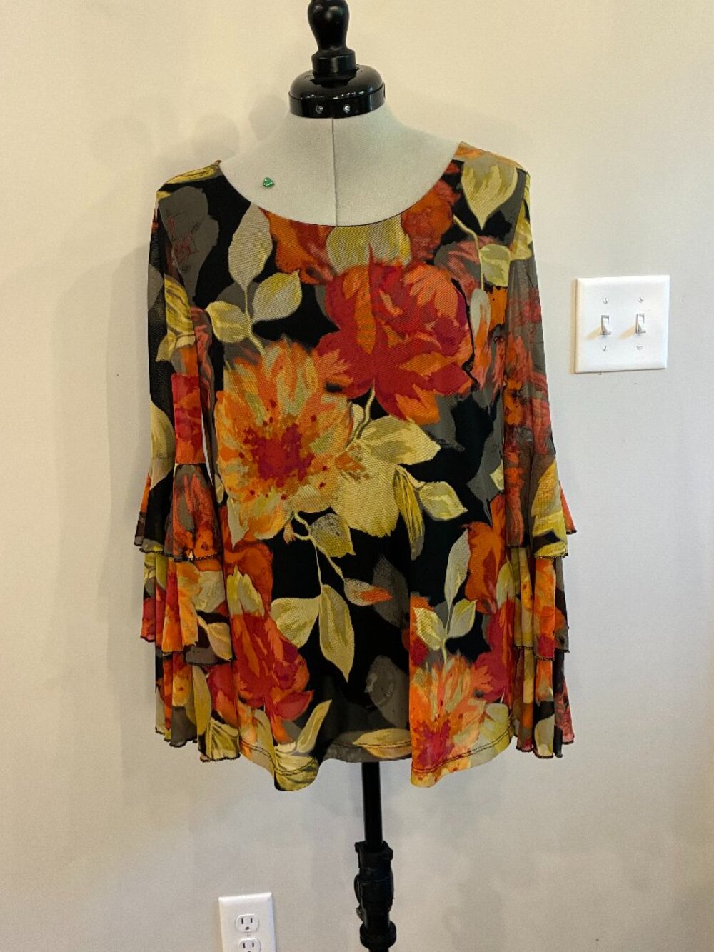 Cato Floral Ruffle Sleeve Blouse Black Multicolor Boho 0390